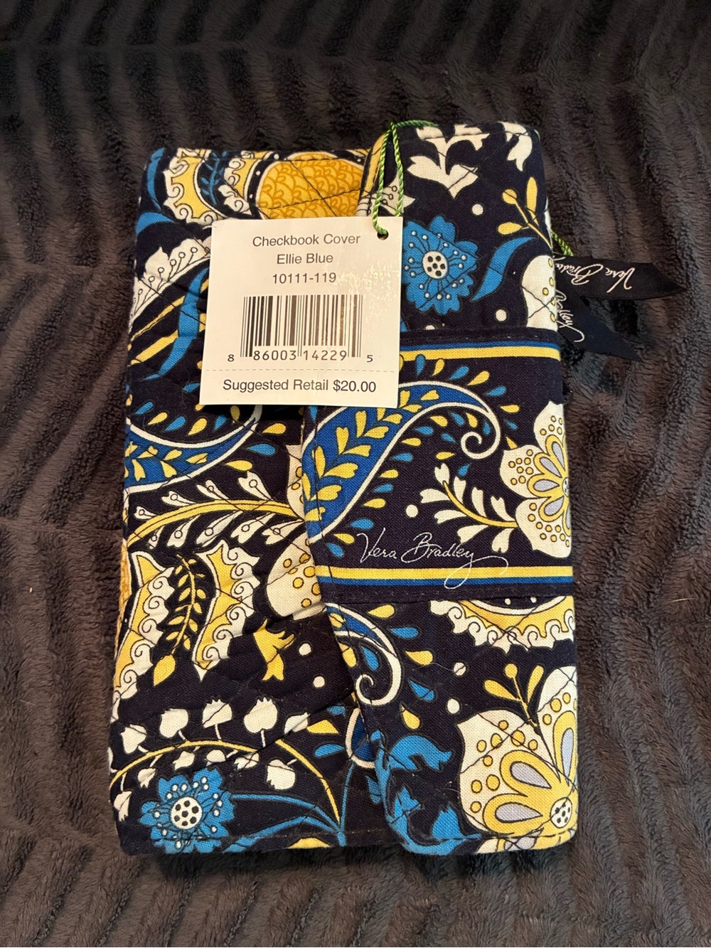 Retired Ellie Blue Vera Bradley Paisley Checkbook Cover - Navy, Yellow